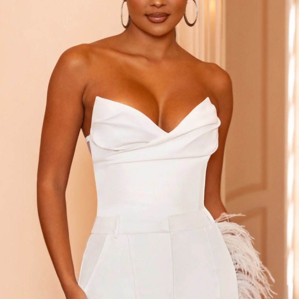 Couple Up White Corset Bodysuit, UK 12, Club L London